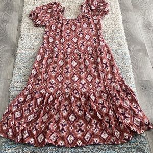 Knox Rose Dress Midi Pink Short Sleeve Tiered Ruffle Scoop Neck A-line small